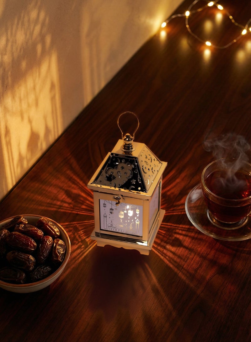 Trentor فانوس رمضان الذهبي المزخرف بنمط ضوء الهلال والنجمة يعمل بالبطارية 13.1X13.1X25 سم - Image 4